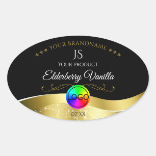 Noir foncé Wavy Gold Logo Monogramme Étiquette pro