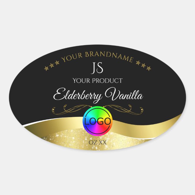 Noir foncé Wavy Gold Logo Monogramme Étiquette pro (Devant)