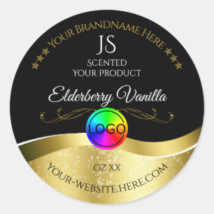 Noir foncé Wavy Gold Logo Monogramme Étiquette pro