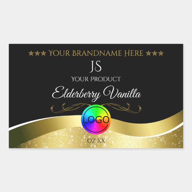 Noir foncé Wavy Gold Logo Monogramme Étiquette pro (Devant)