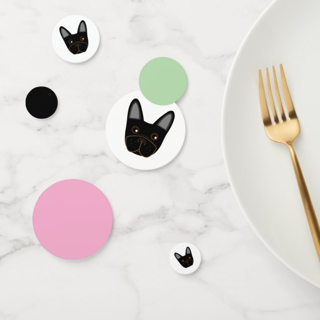 Noir Français Bulldog Face Table Confetti (Groupe)
