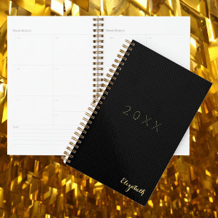 Noir Gold Monogrammed Hebdomadaire Mois 2026 Plani