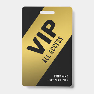 Noir Gold VIP All Access Pass ID d'événement Badge