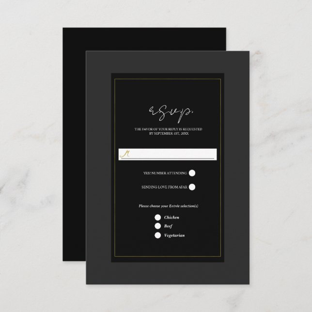 Noir Gris Or Moderne Mariage minimal RSVP (Devant / Derrière)