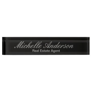 Noir Gris Script Agent Immobilier Plaque