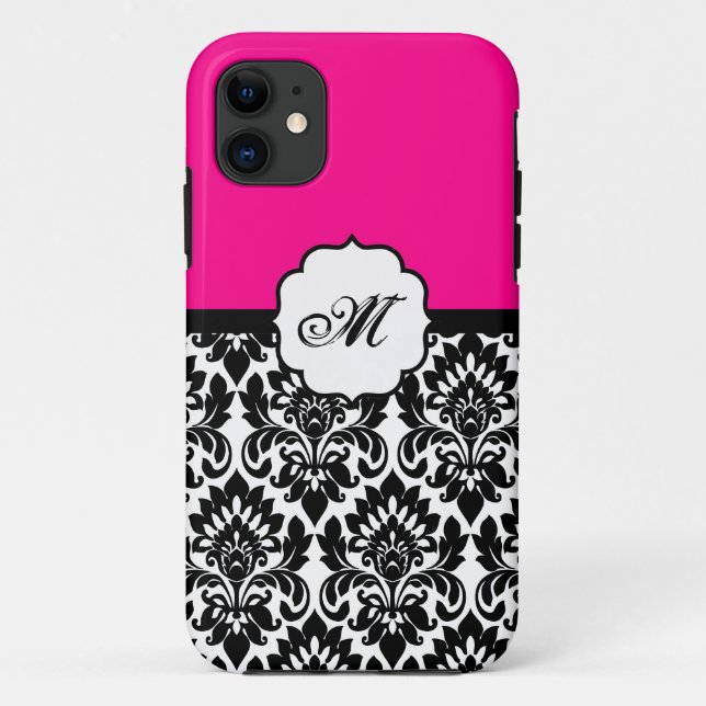 Noir "Hot rose" Damask Lace ID™ iPhone 5 Coque (Dos)
