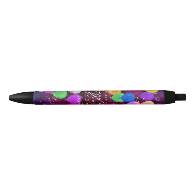 Noir Joyeux stylo à ballons du Nouvel An (Devant)