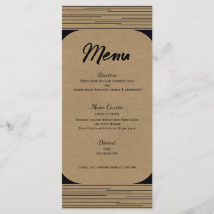 Noir Kraft Minimal Modern Lines Menu Mariage