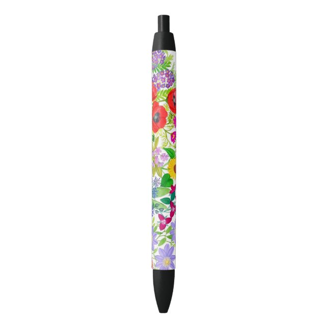 Noir Le jardin floral botanique fleurit le stylo (devant Vertical)