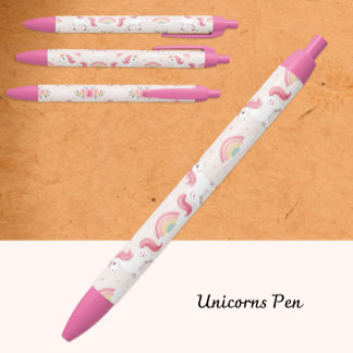 Noir Licornes de rêve, Arcs-en-ciel, Fleurs, Stylo mign