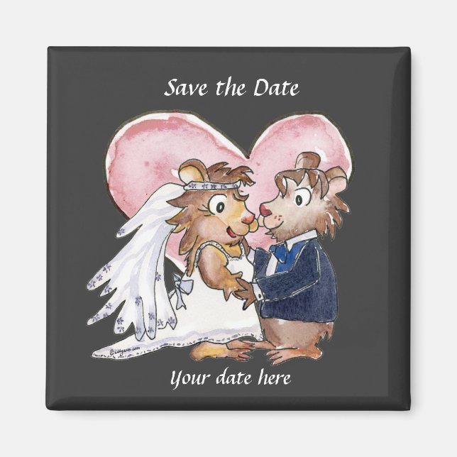 Noir mariage mignon Enregistrer la date Magnet (Devant)