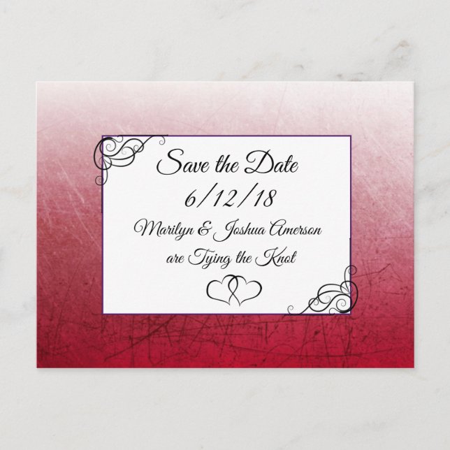 Noir Maroon Mariage Enregistrer la date Carte post (Devant)