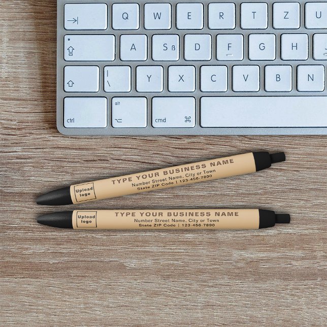 Noir Marque commerciale marron clair sur stylo à encre (Ink pen with light brown barrel and your business brand)