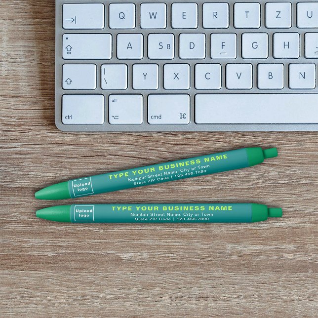 Noir Marque d'entreprise de baril de sarcelle sur stylo (Ink pen with teal green barrel and your business brand)