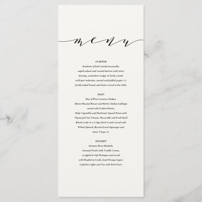 Noir + menu élégant blanc de mariage (Devant)