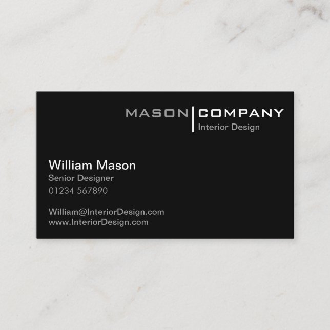 Noir minimaliste Carte de visite d'entreprise (Devant)
