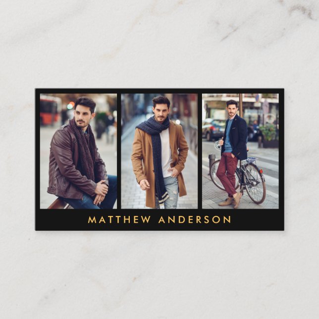 Noir modèle d'or de carte de visite de photo de (Devant)