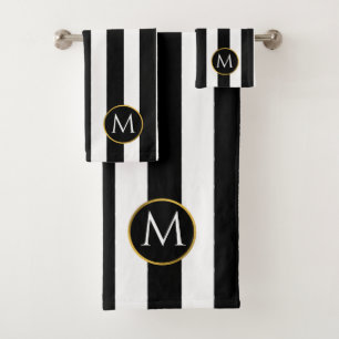 Noir moderne Bande blanche rayures monogramme Bain