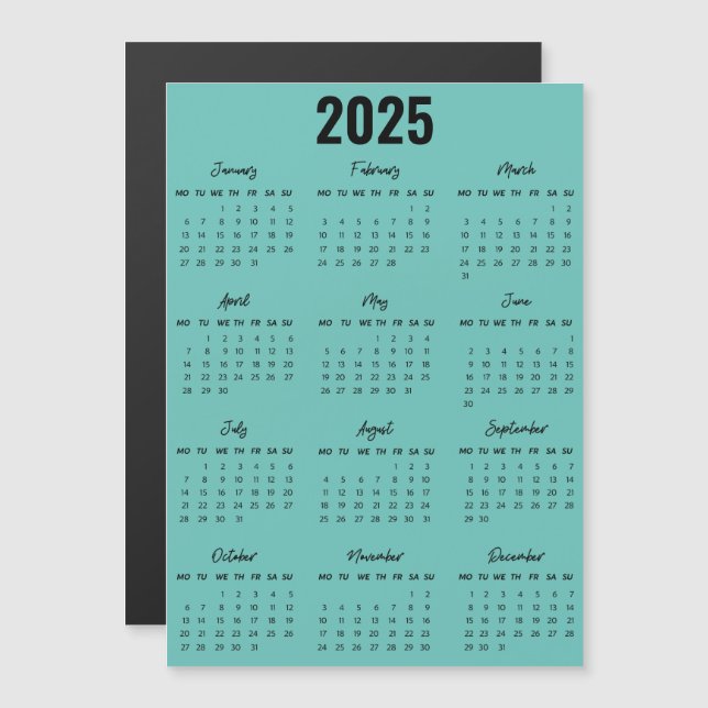 Noir moderne Blanc 2025 Calendrier Pleine Année Vu (Devant / Derrière)