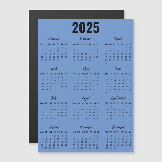 Noir moderne Blanc 2025 Calendrier Pleine Année Vu (Devant / Derrière)