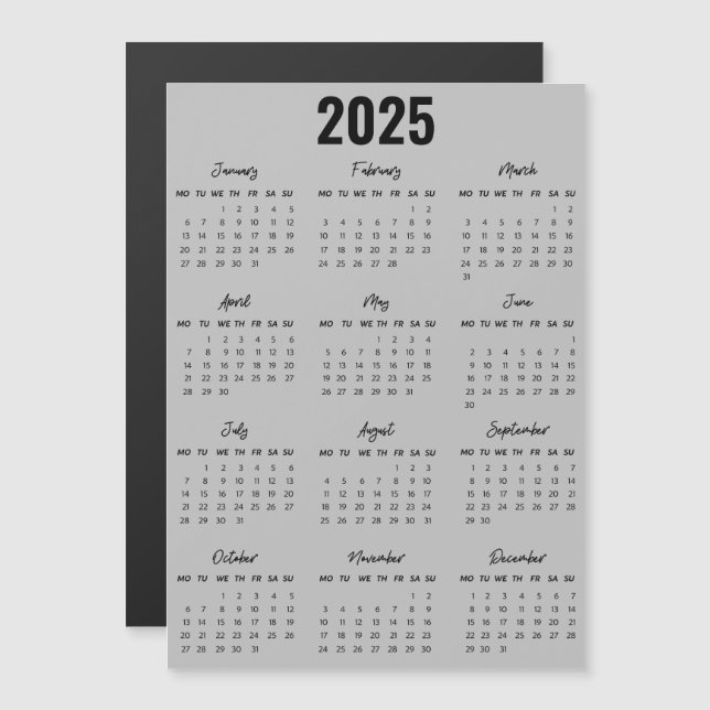 Noir moderne Blanc 2025 Calendrier Pleine Année Vu (Devant / Derrière)