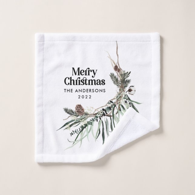 Noir moderne élégante aquarelle botanique rustique (Gant de toilette)