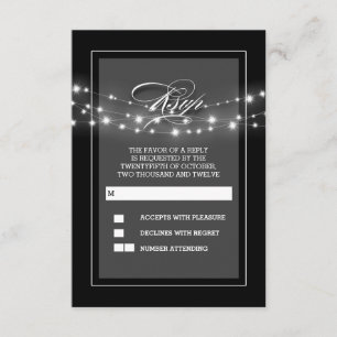 Noir moderne et élégant lampes à cordes carte RSVP