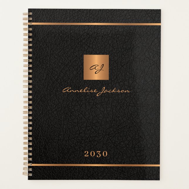 Noir moderne monogrammé or élégant script de nom (Devant)