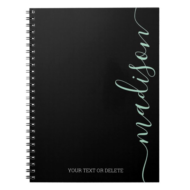 Noir moderne Nom vert Monogramme Carnet initial (Devant)