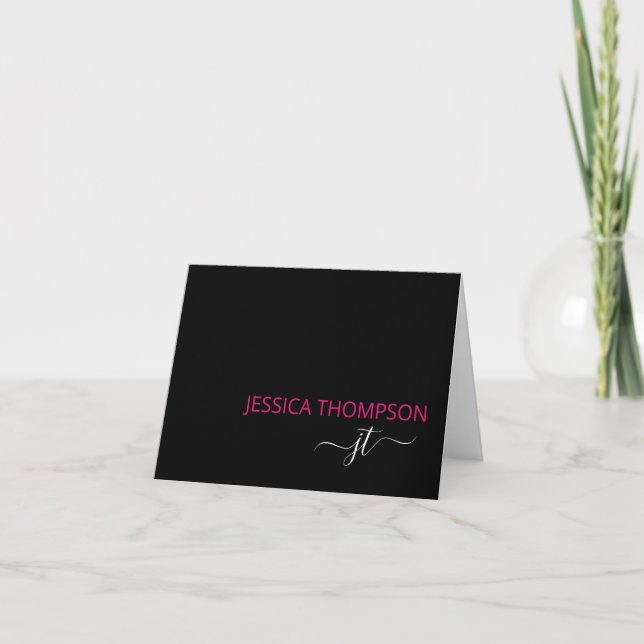 Noir moderne rose chaud Simple Script Monogramme N (Devant)