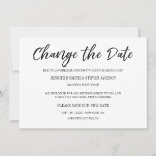 Noir Modifier la date reportée Faire-part