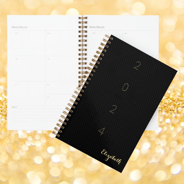 Noir monogrammé Gold hebdomadaire Mois 2024 Planif (Monogrammed Black Gold Weekly Monthly 2024 Planner)