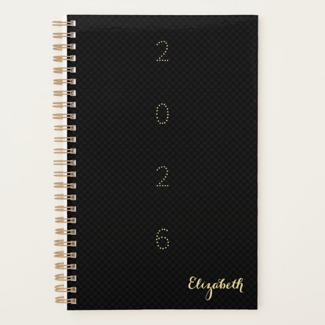Noir monogrammé Gold hebdomadaire Mois 2026 Planif (Devant)
