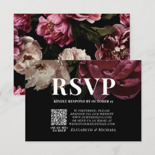 Noir Moody Blush Bourgogne QR Code Mariage RSVP