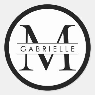Noir n Blanc Bordure Monogramme Favoriser Sticker