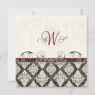 Noir 'n blanc Damask (rouge) Faire-part de mariage