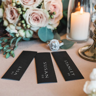 Noir Nom du Mariage minimal Étiquette Table Cartes