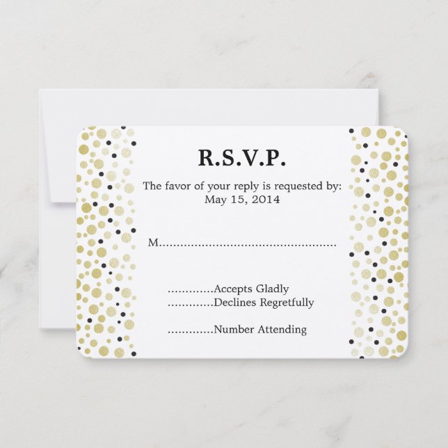 Noir Or Confetti Dots Mariage RSVP (Devant)