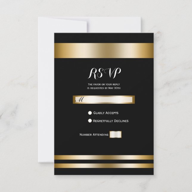 Noir & Or Élégant Chic Fête Mariage RSVP (Devant)