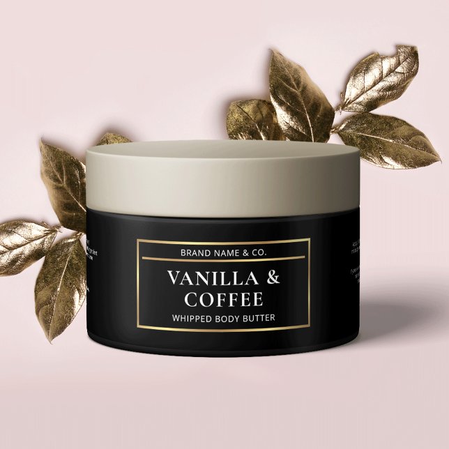 Noir & Or Lux Corps Beurre Étiquette de pot Ingréd (Enhance your packaging with this sleek black and gold cosmetic jar label design)
