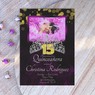 Noir, Or, Violet Quinceanera Tiara Invitation
