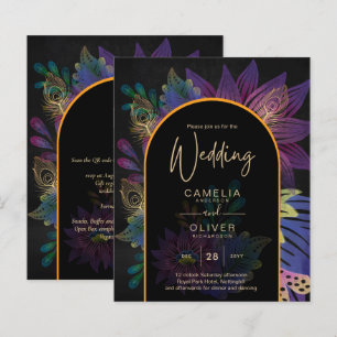 Noir Paon Tons de bijoux Floral mariage