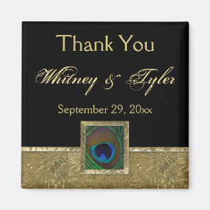 Noir, Peacock Or Plumes Mariage Faveur Aimant