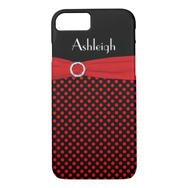 Noir personnalisé, Red Polka Dot iPhone 7 Coque (Dos)
