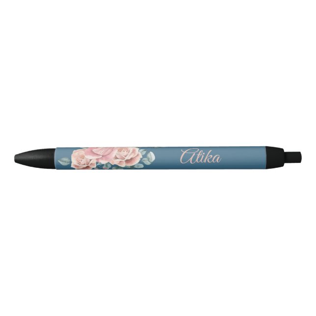 Noir Personnalisez le stylo floral tendance Marine et R (Devant)