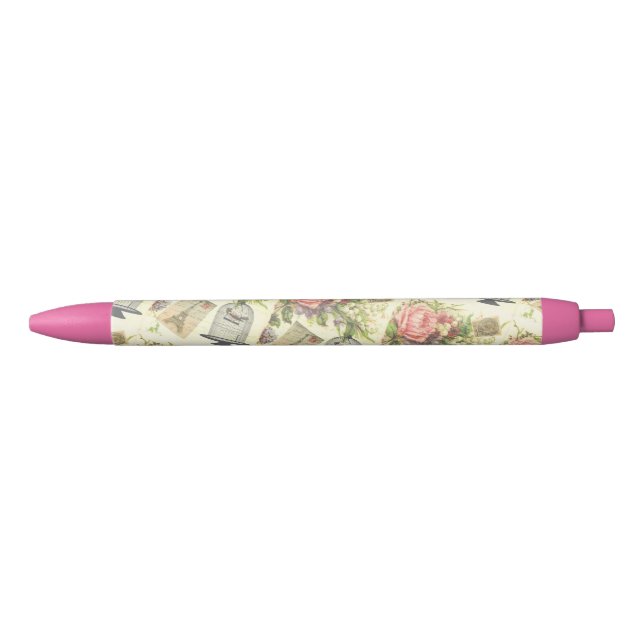 Noir Pink French Thème Vintage Paris Stylo (Devant)