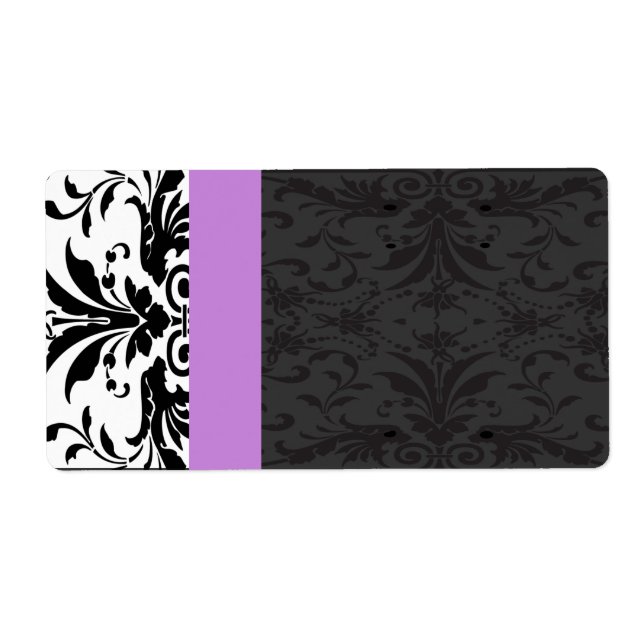 Noir & Plum Damask Étiquettes de adresse - (Devant)