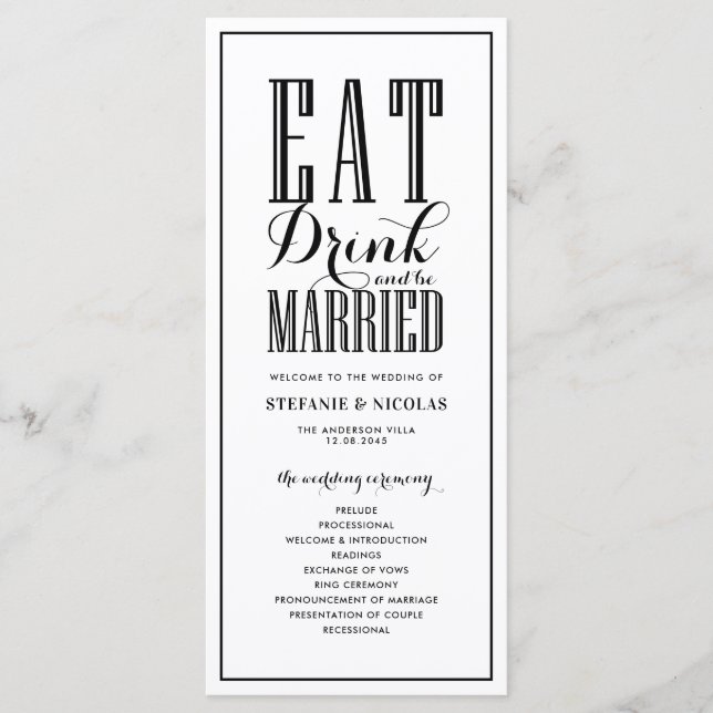 Noir | Programmes de mariage Manger Boire et être  (Devant)