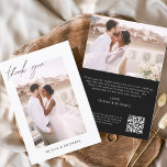 Noir QR Code Mariage Merci photo minimaliste<br><div class="desc">Cartes de Merci mariage qui ont des photos et du texte sur l'avant et l'arrière. Les cartes de remerciement contiennent une typographie de script moderne,  lettrée à la main,  qui sont élégantes,  simples et modernes à utiliser après que vous minimaliste simple célébration de mariage.</div>