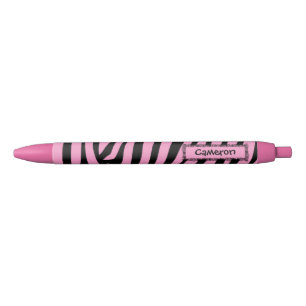 Noir Rayures roses et noires de stylo rose personnalis